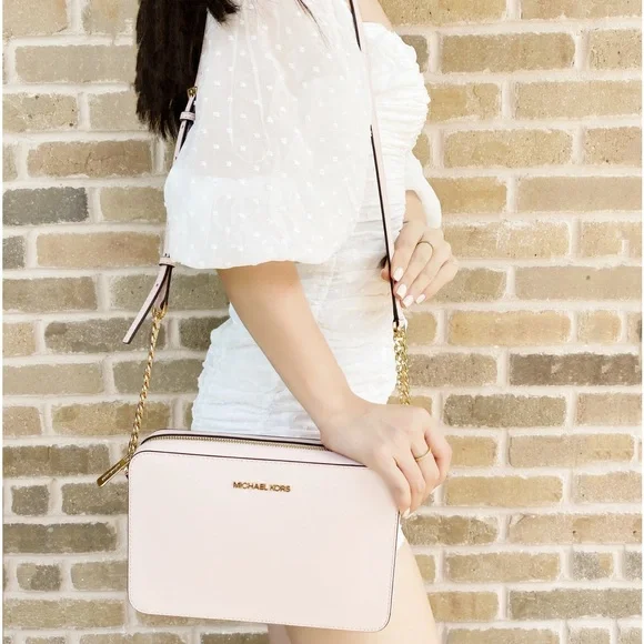 Michael Kors Jet Set East West Large Crossbody Leather Powder Blush Pink